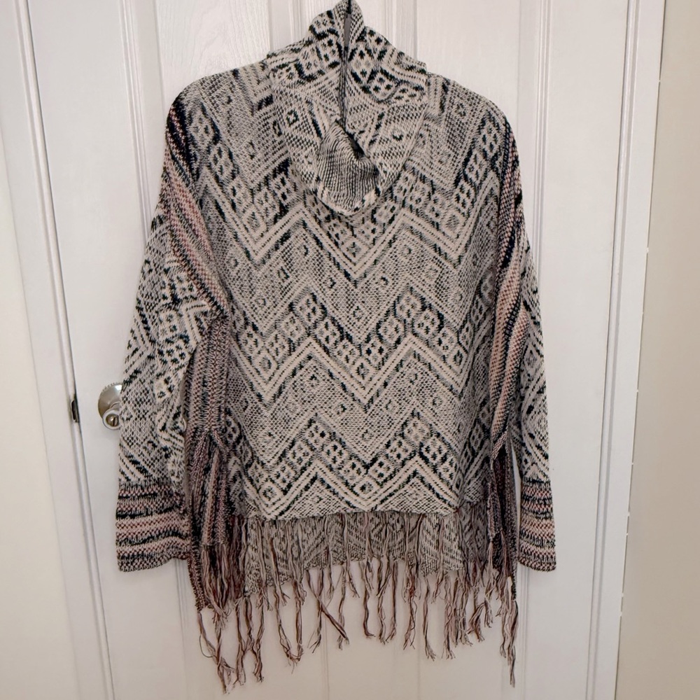 Mossimo Supply Co. Geometric Knit Poncho with Fringe